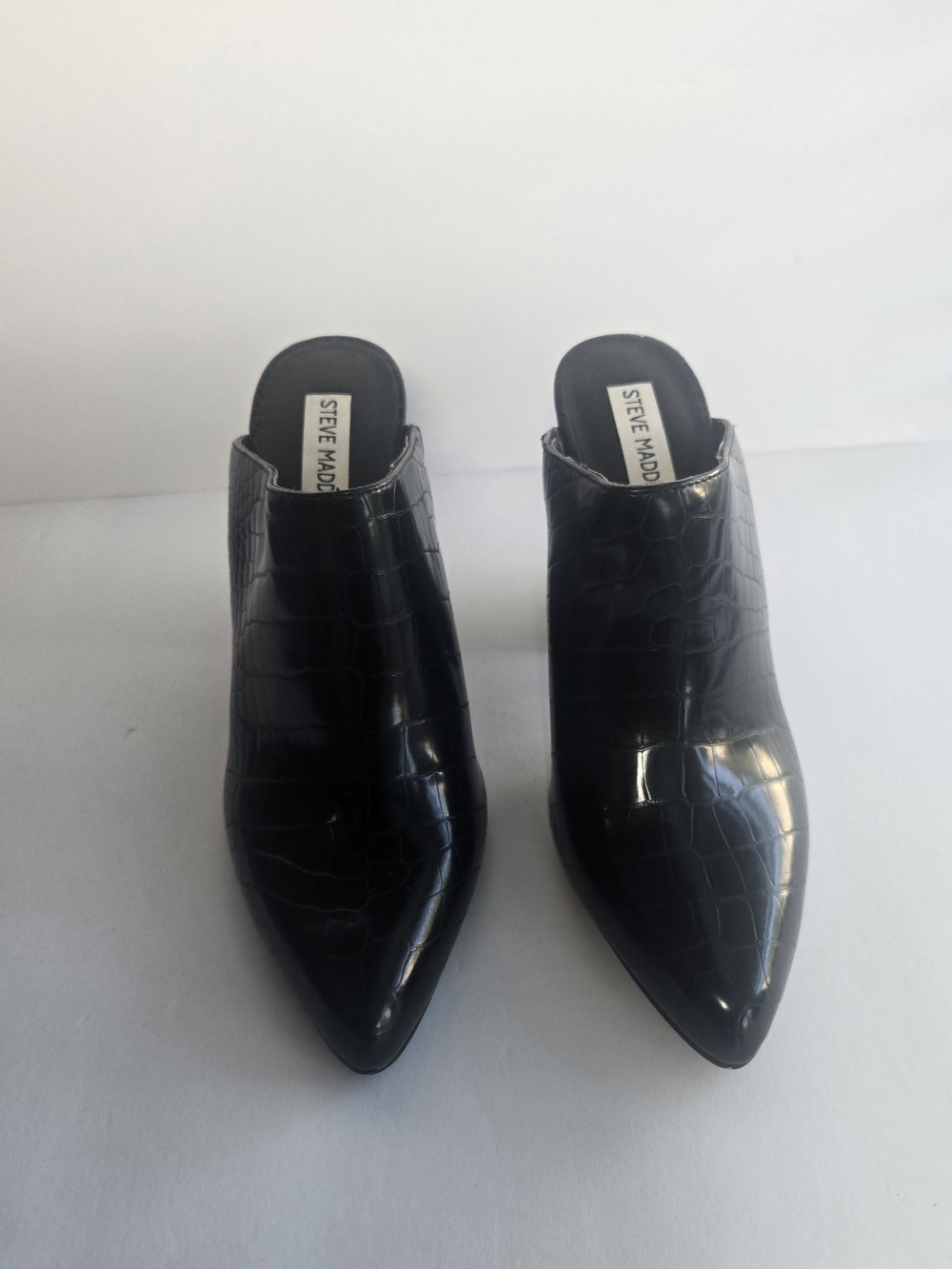 Steve Madden Black Croc-Embossed Pointed Toe Mules